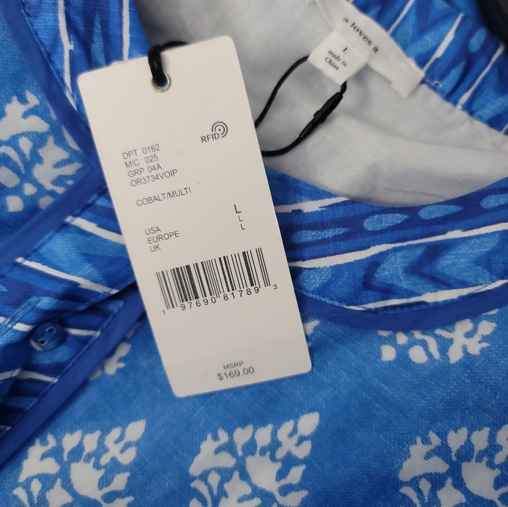 A Loves A Border Print Mandarin Collar Long Balloon Sleeve A-Line Maxi Dress - Picture 7 of 9